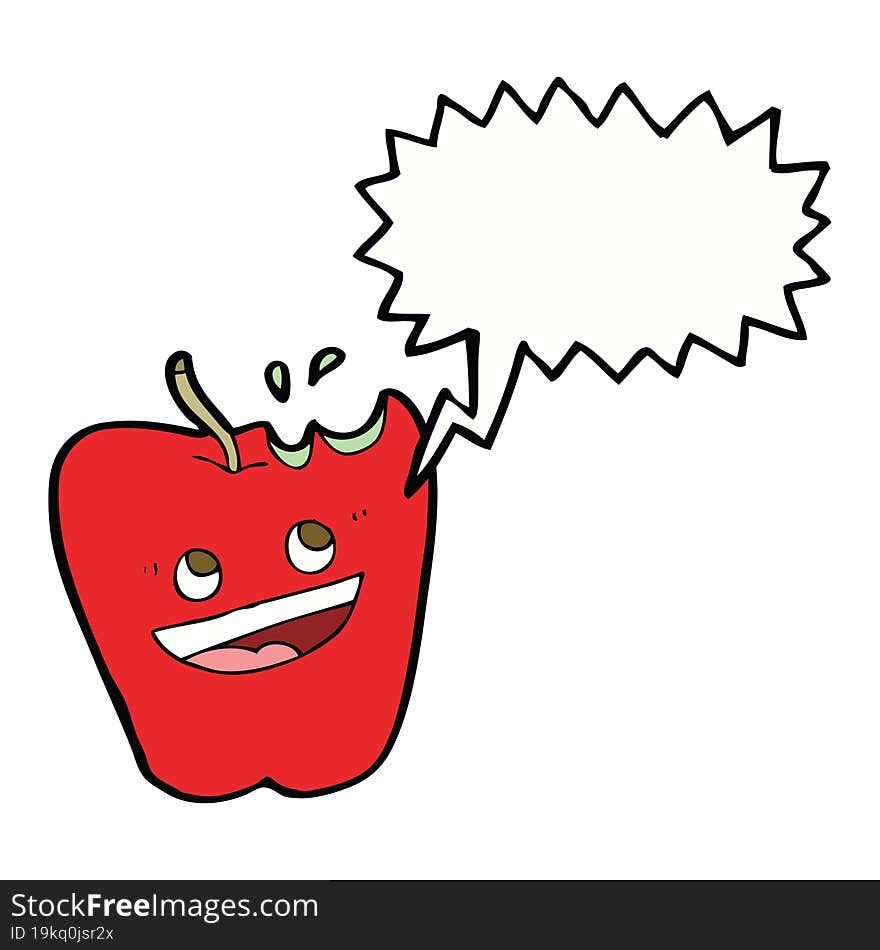 happy apple cartoon with speech bubble