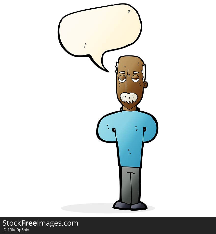 cartoon annoyed balding man with speech bubble