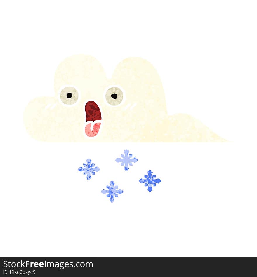 retro illustration style cartoon of a shocked snow cloud