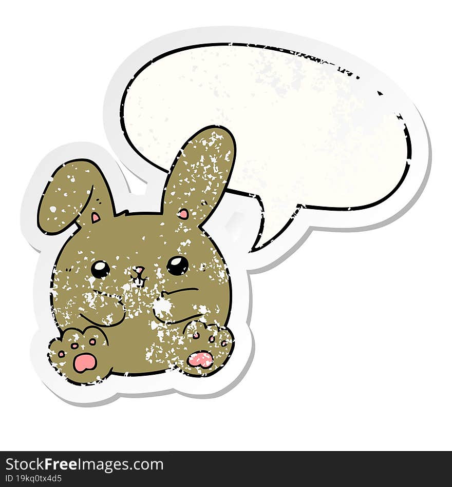 cartoon rabbit and speech bubble distressed sticker