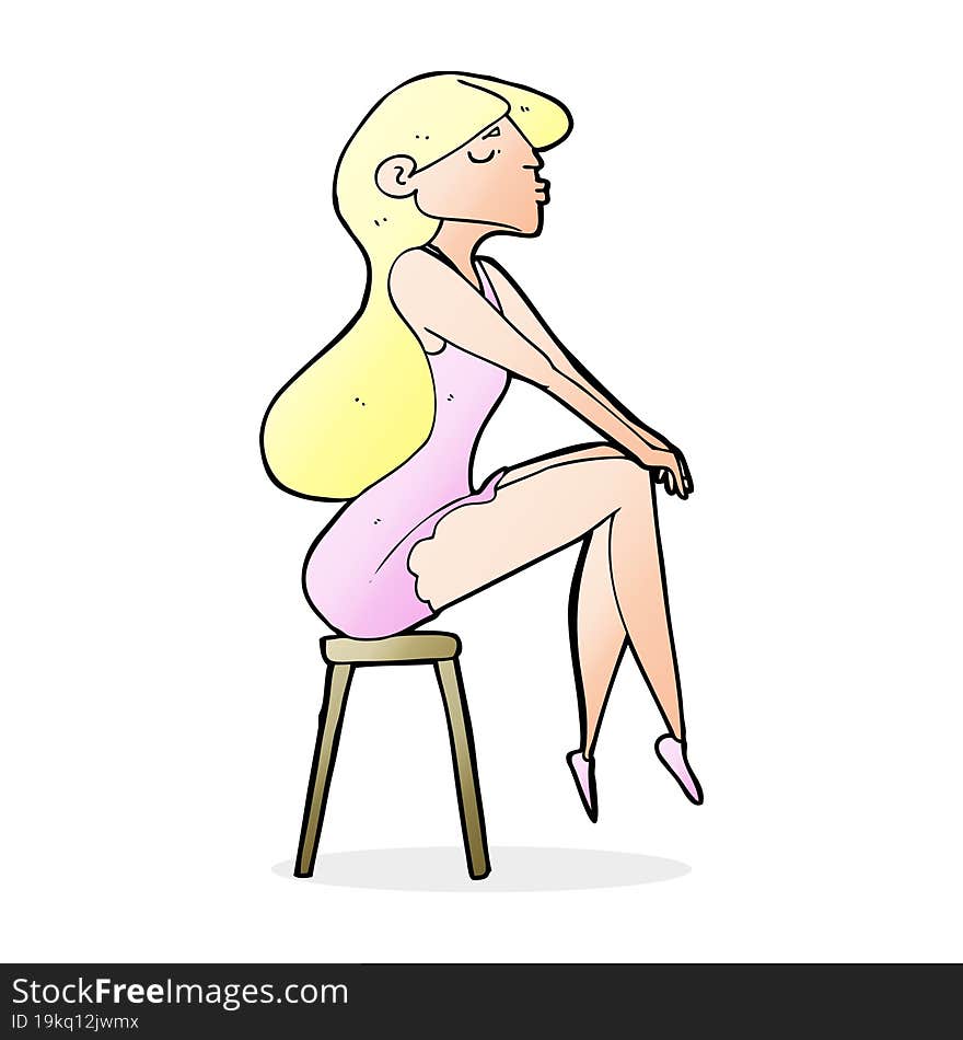 cartoon woman sitting on stool