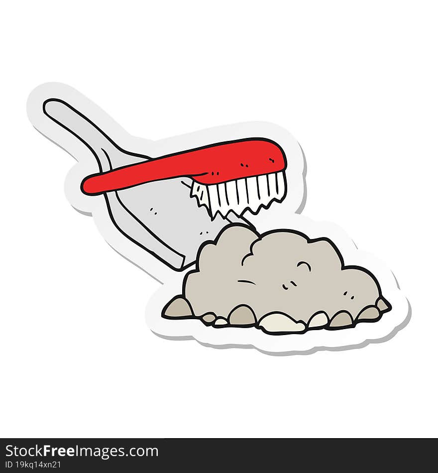 sticker of a cartoon dust pan and brush sweeping