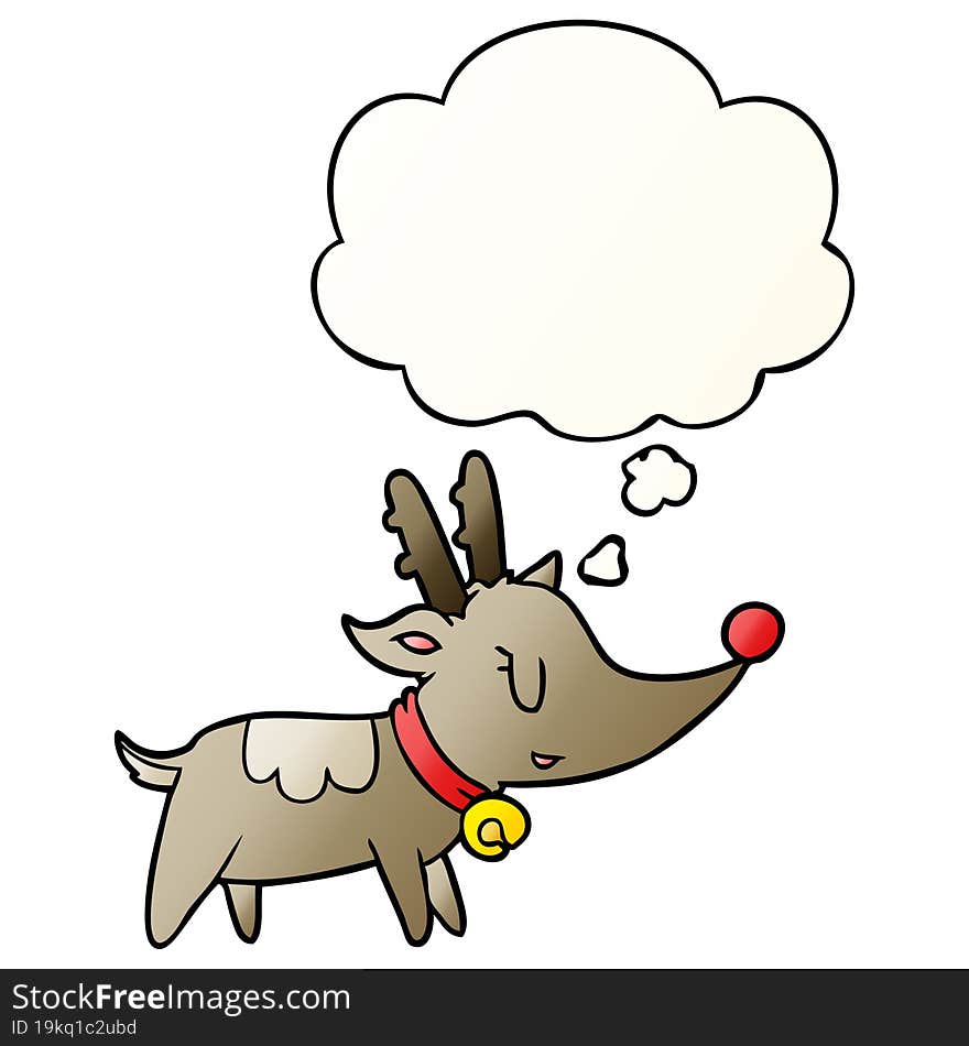 cartoon christmas reindeer and thought bubble in smooth gradient style