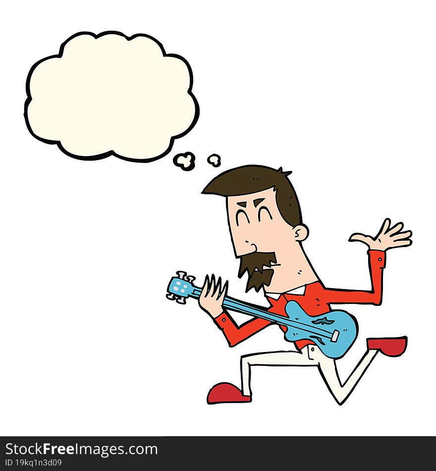 Cartoon Man Playing Electric Guitar With Thought Bubble