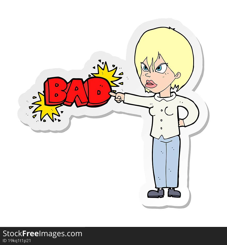 sticker of a cartoon woman accusing