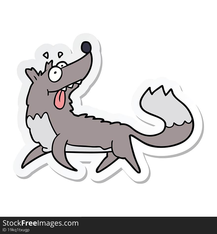 sticker of a cartoon hungry wolf