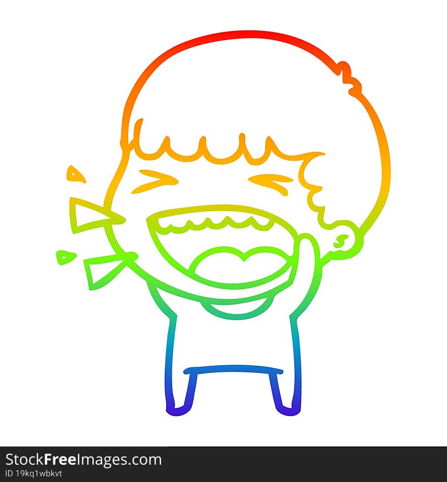 rainbow gradient line drawing of a cartoon laughing man