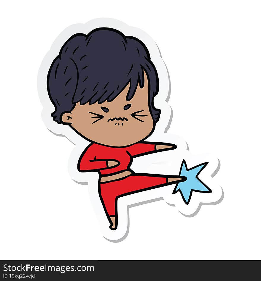 sticker of a cartoon frustrated woman