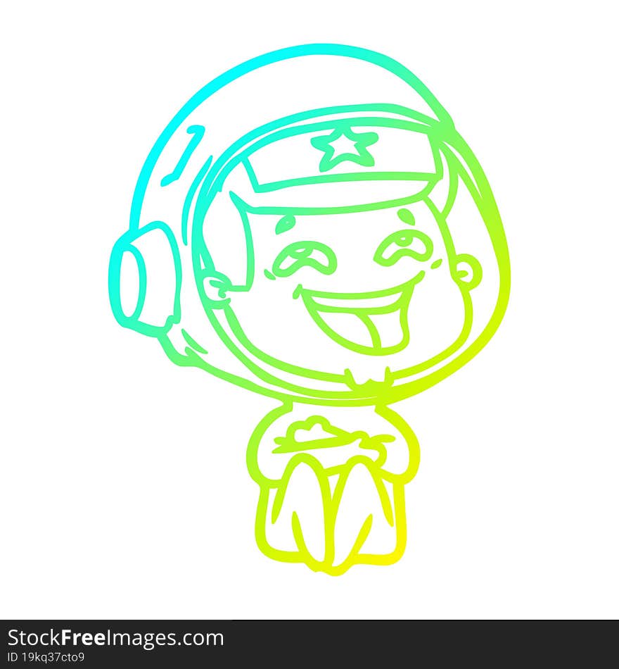 cold gradient line drawing of a cartoon laughing astronaut