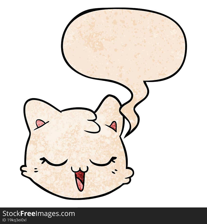 Cartoon Cat Face And Speech Bubble In Retro Texture Style