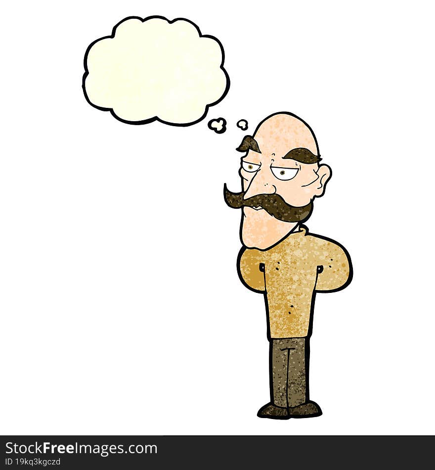 cartoon old man with mustache with thought bubble