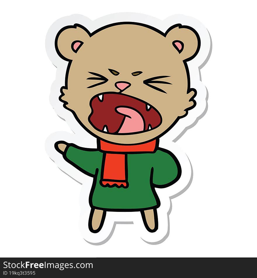 sticker of a angry cartoon bear