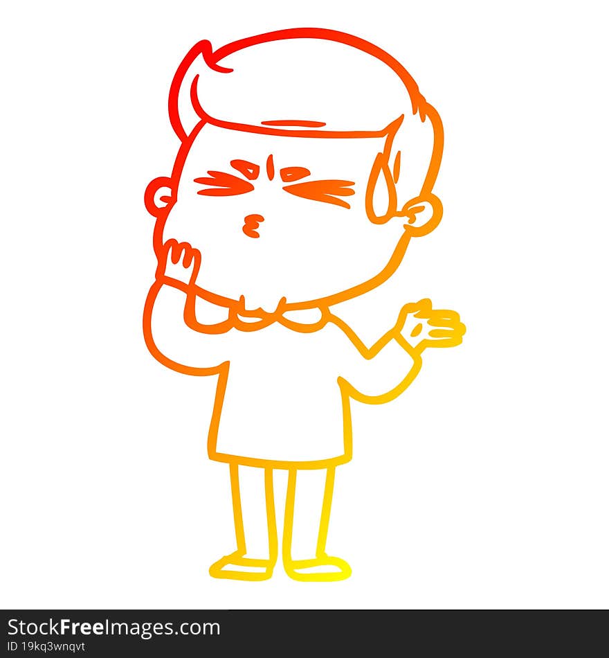 warm gradient line drawing cartoon man sweating