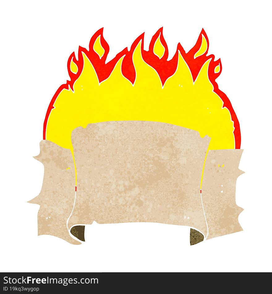 Cartoon Flaming Heraldry Scroll Banner