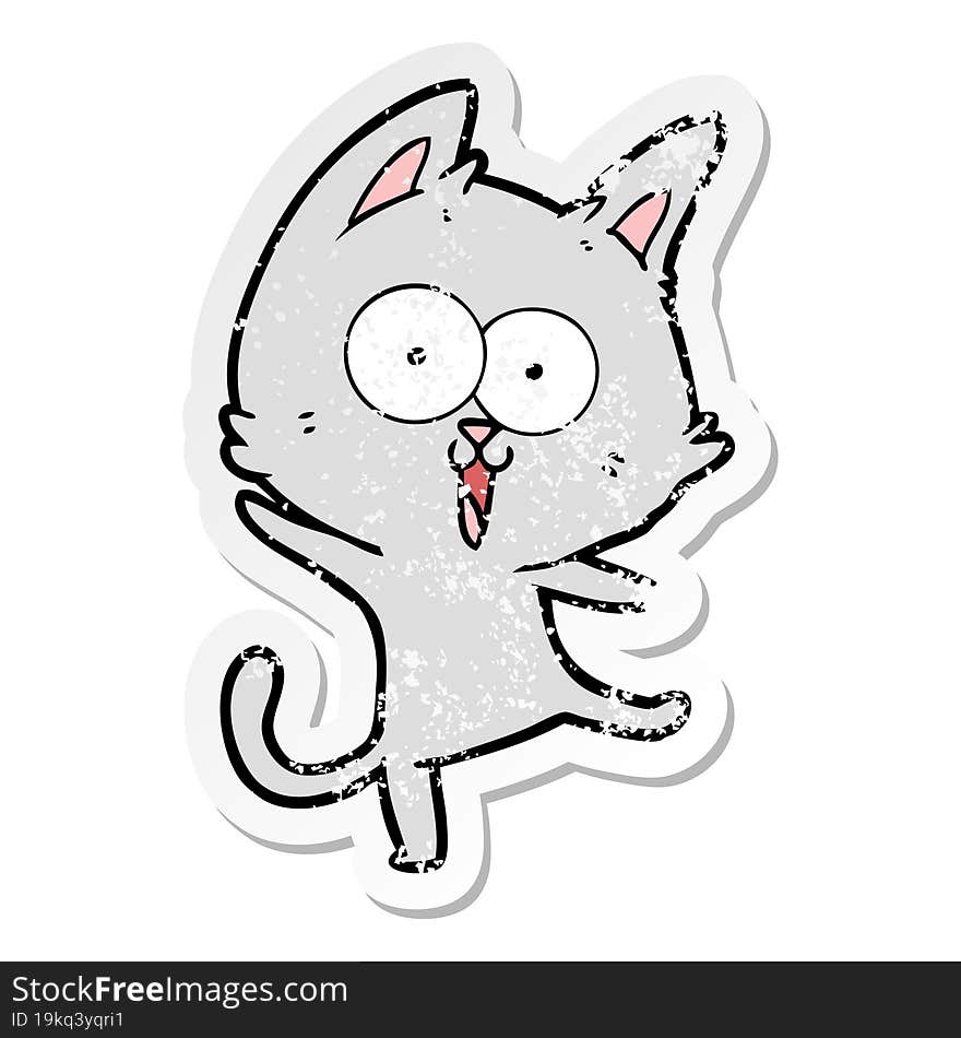 distressed sticker of a funny cartoon cat