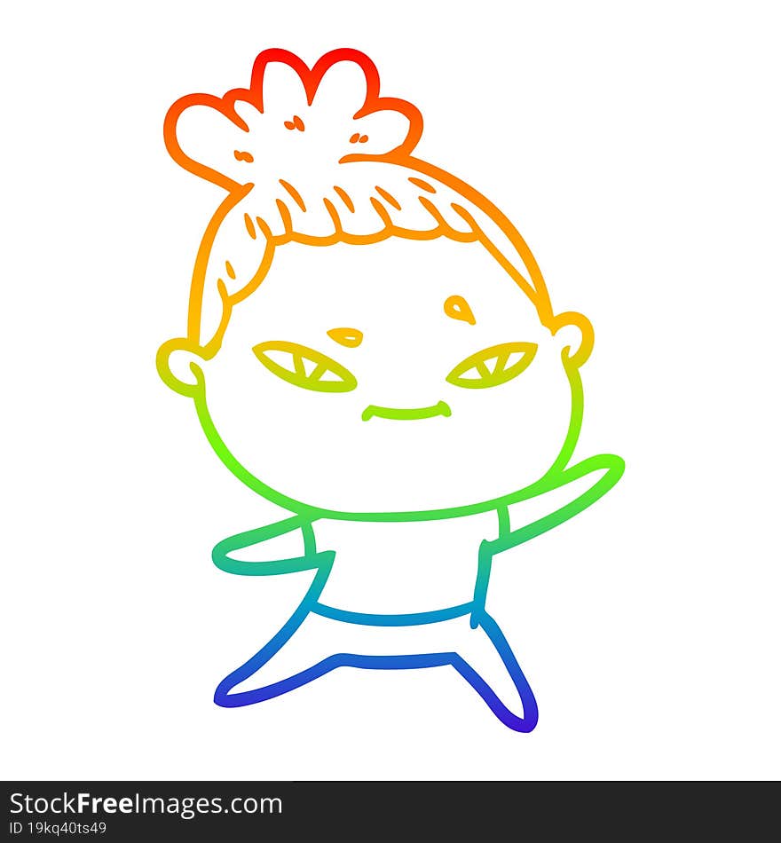 rainbow gradient line drawing of a cartoon woman