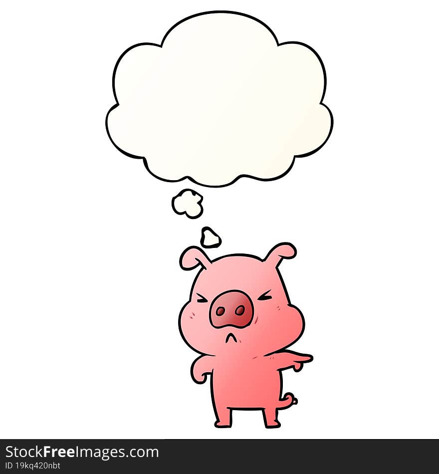 cartoon angry pig and thought bubble in smooth gradient style