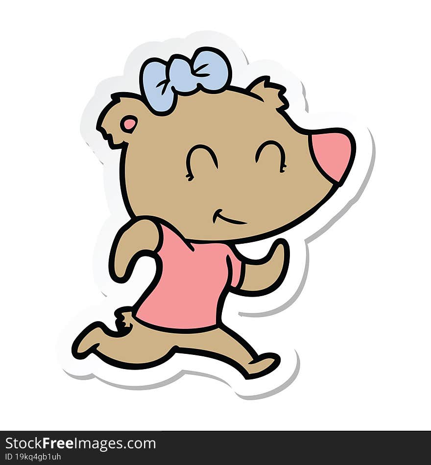 sticker of a female bear jogging