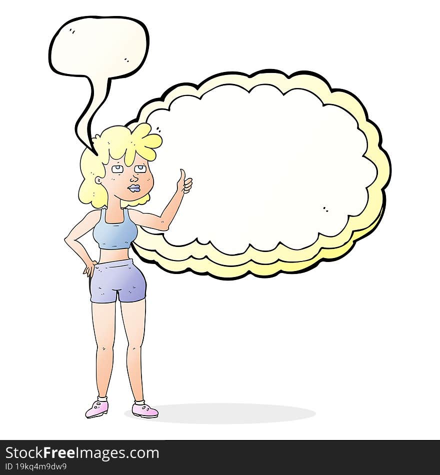 speech bubble cartoon gym woman