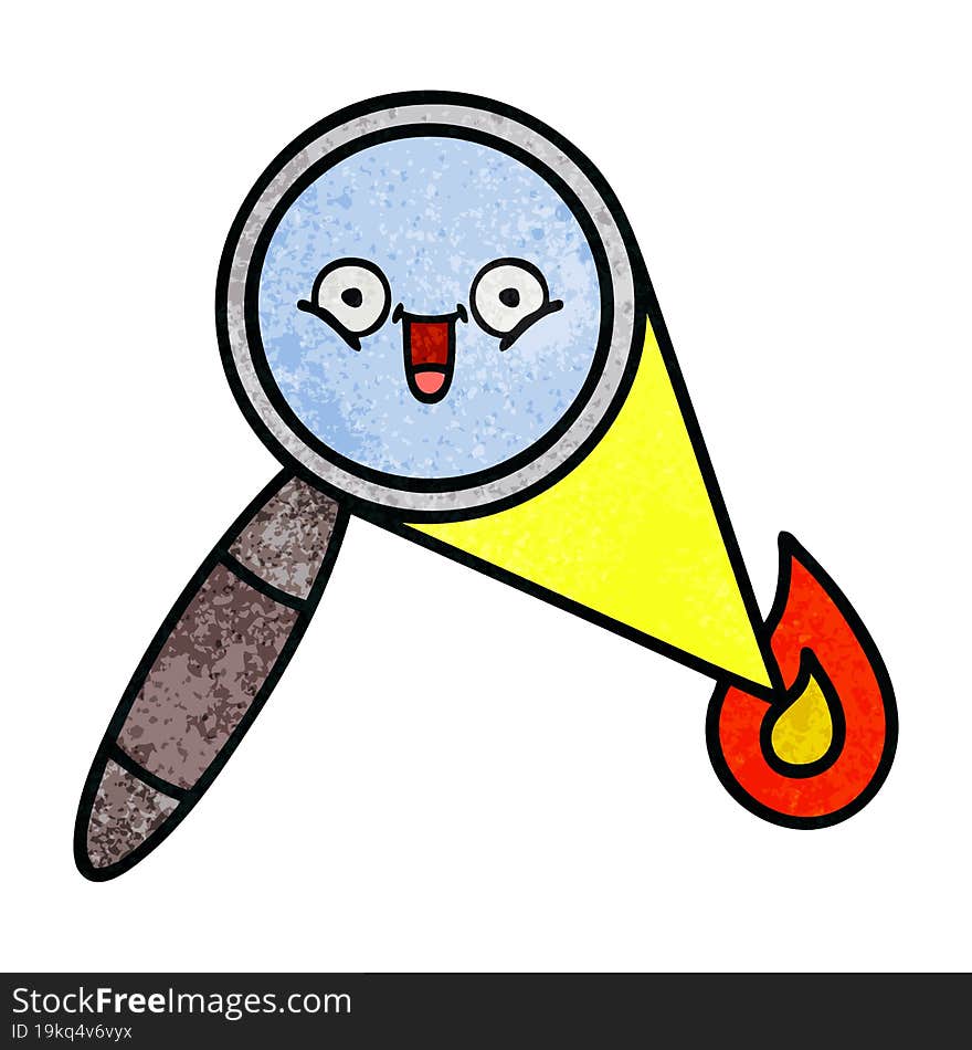 retro grunge texture cartoon of a magnifying glass