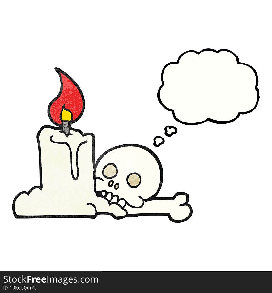 freehand drawn thought bubble textured cartoon spooky skull and candle