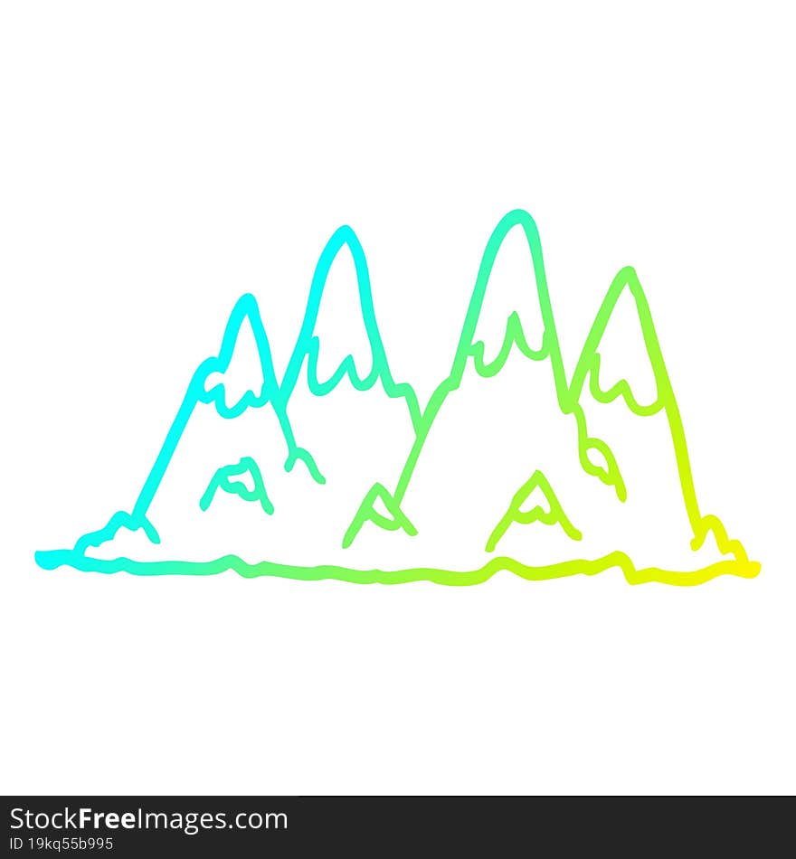 cold gradient line drawing of a cartoon mountain range