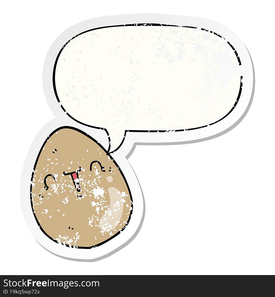 cartoon egg and speech bubble distressed sticker