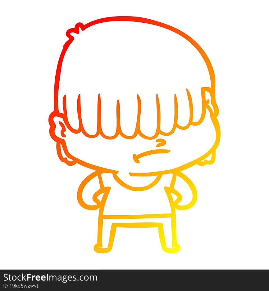 warm gradient line drawing cartoon boy with untidy hair