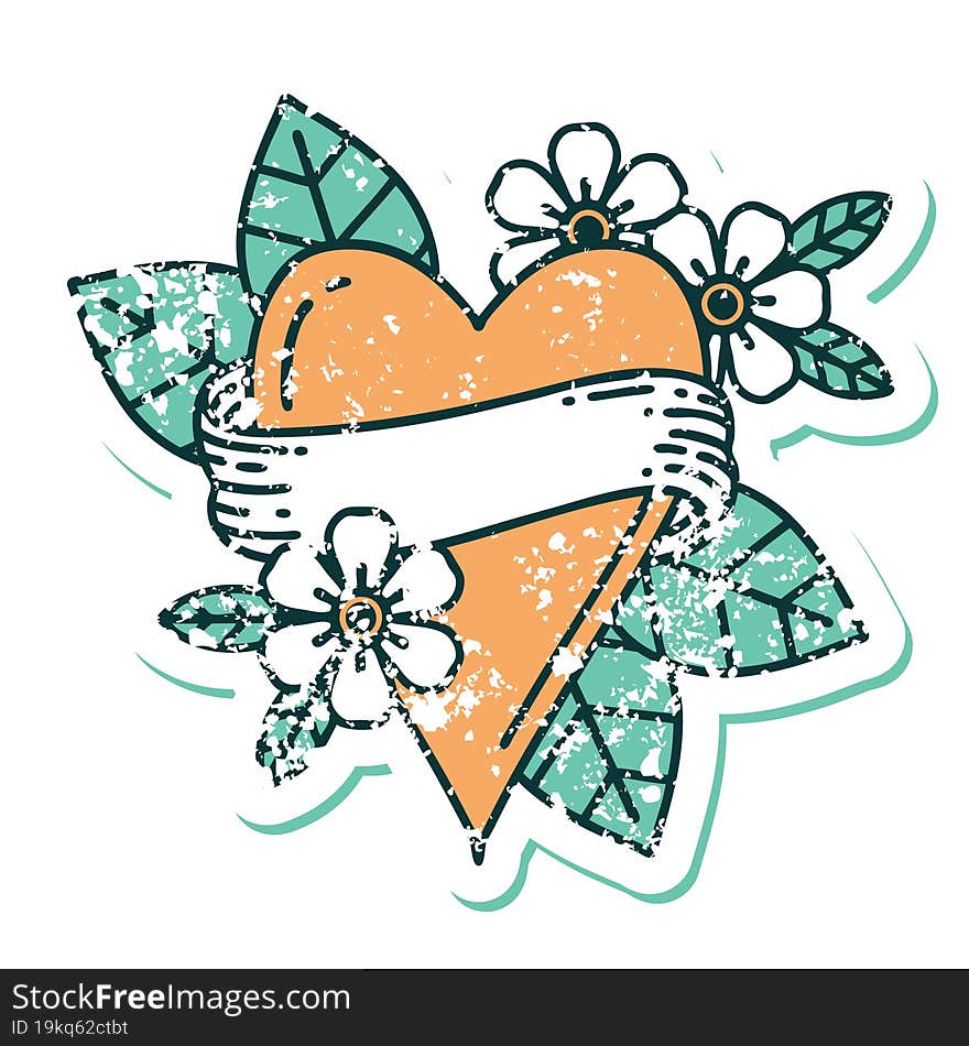 Distressed Sticker Tattoo Style Icon Of A Heart And Banner