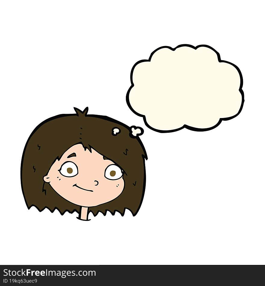 Cartoon Happy Female Face With Thought Bubble