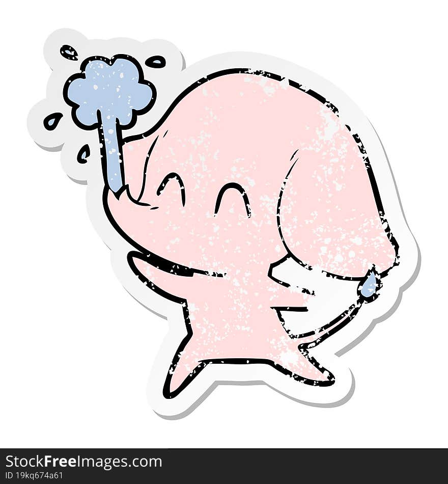 distressed sticker of a cute cartoon elephant spouting water