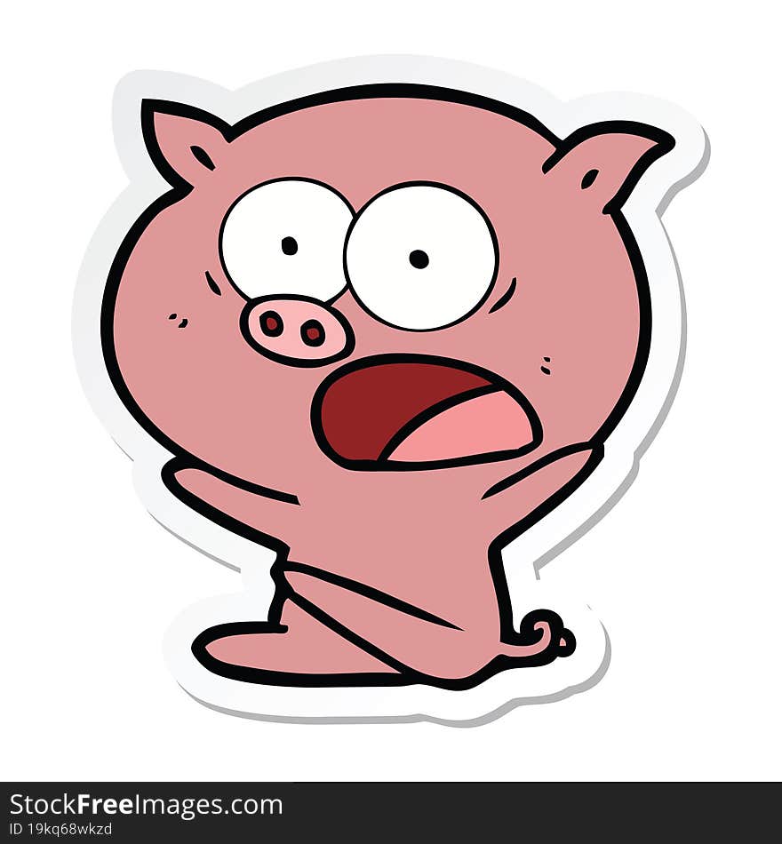 sticker of a shocked cartoon pig sitting down