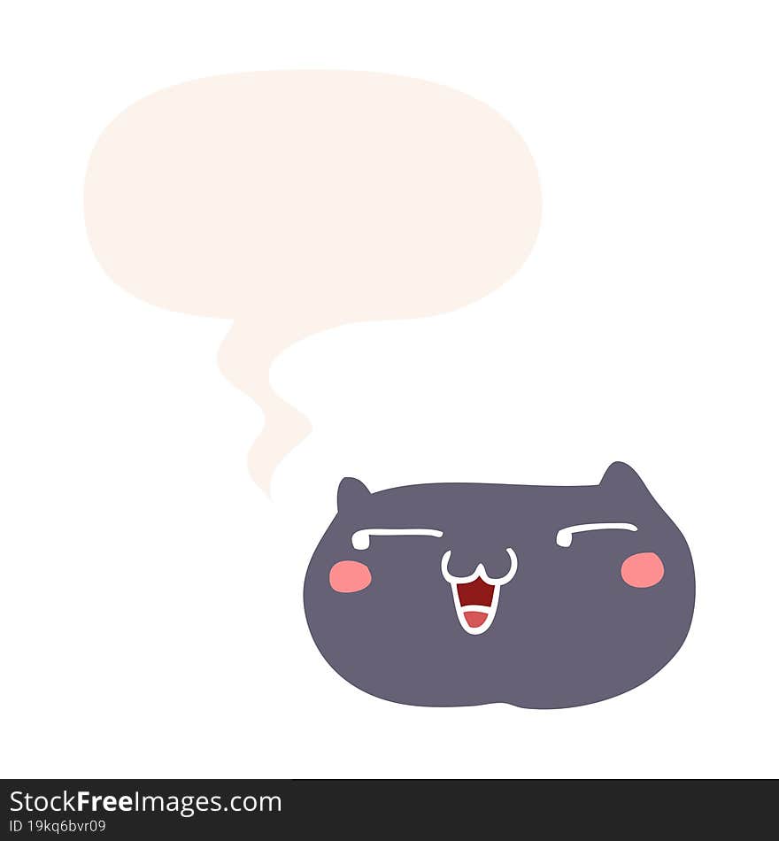 cartoon cat face and speech bubble in retro style