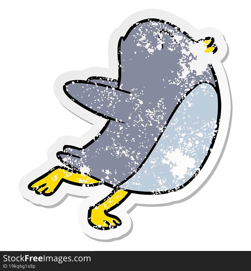 distressed sticker of a penguin jumping