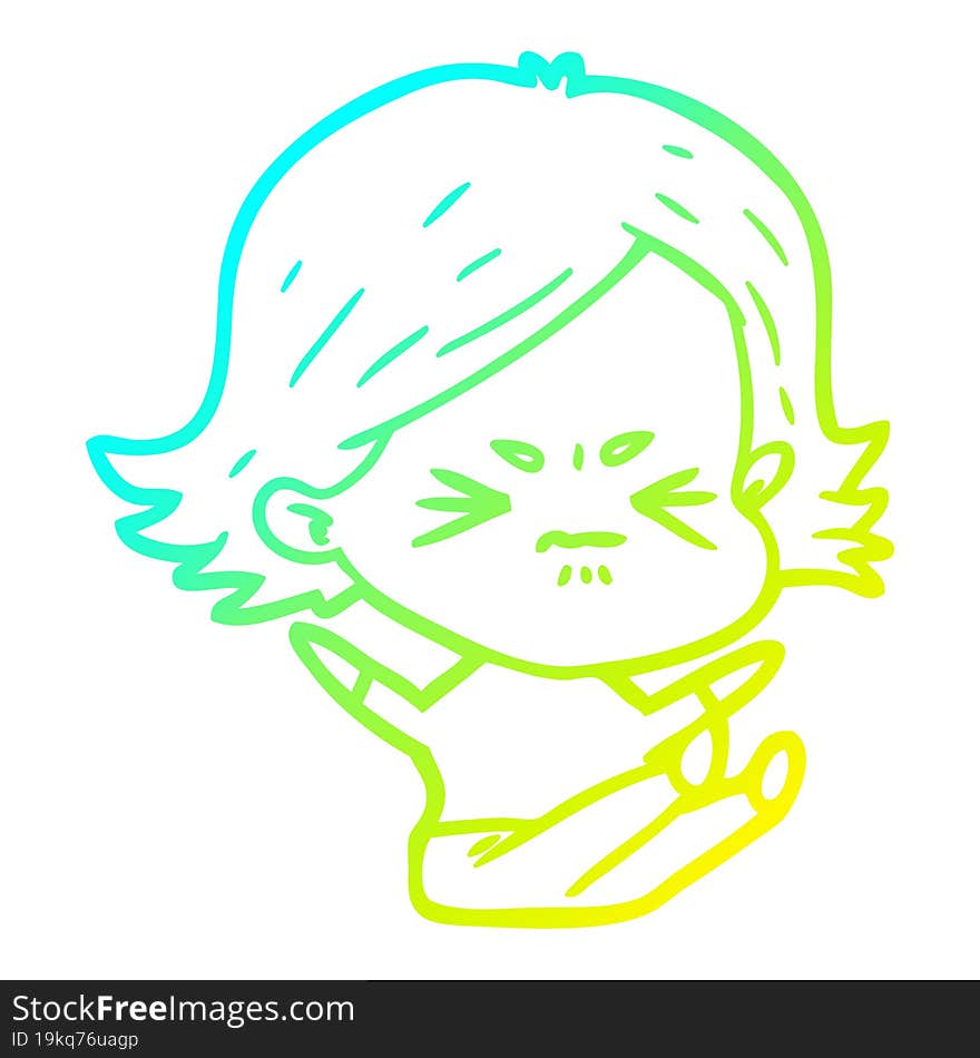 cold gradient line drawing of a cartoon angry girl