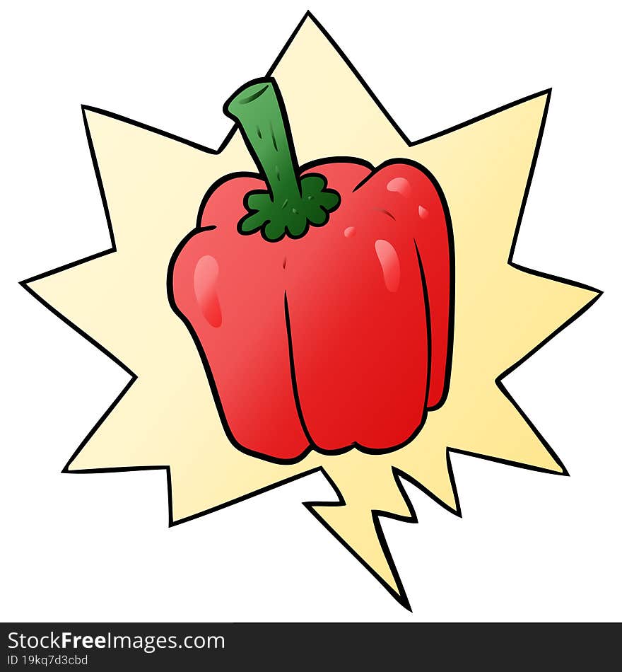 cartoon fresh organic pepper and speech bubble in smooth gradient style