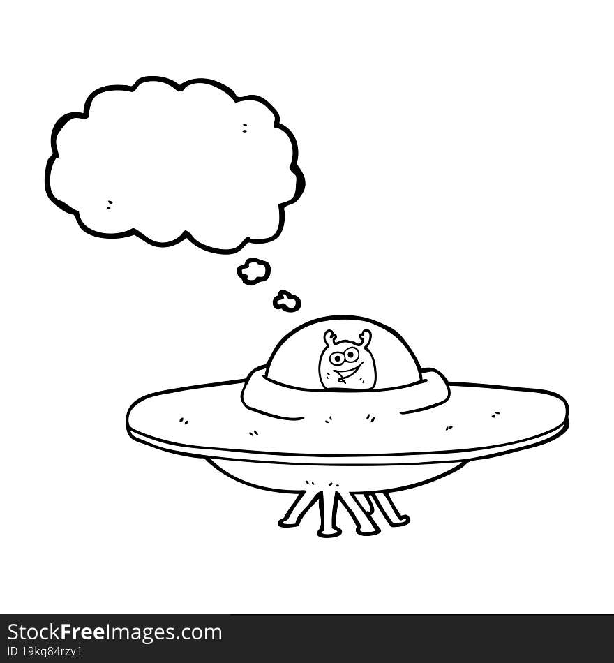 freehand drawn thought bubble cartoon flying saucer