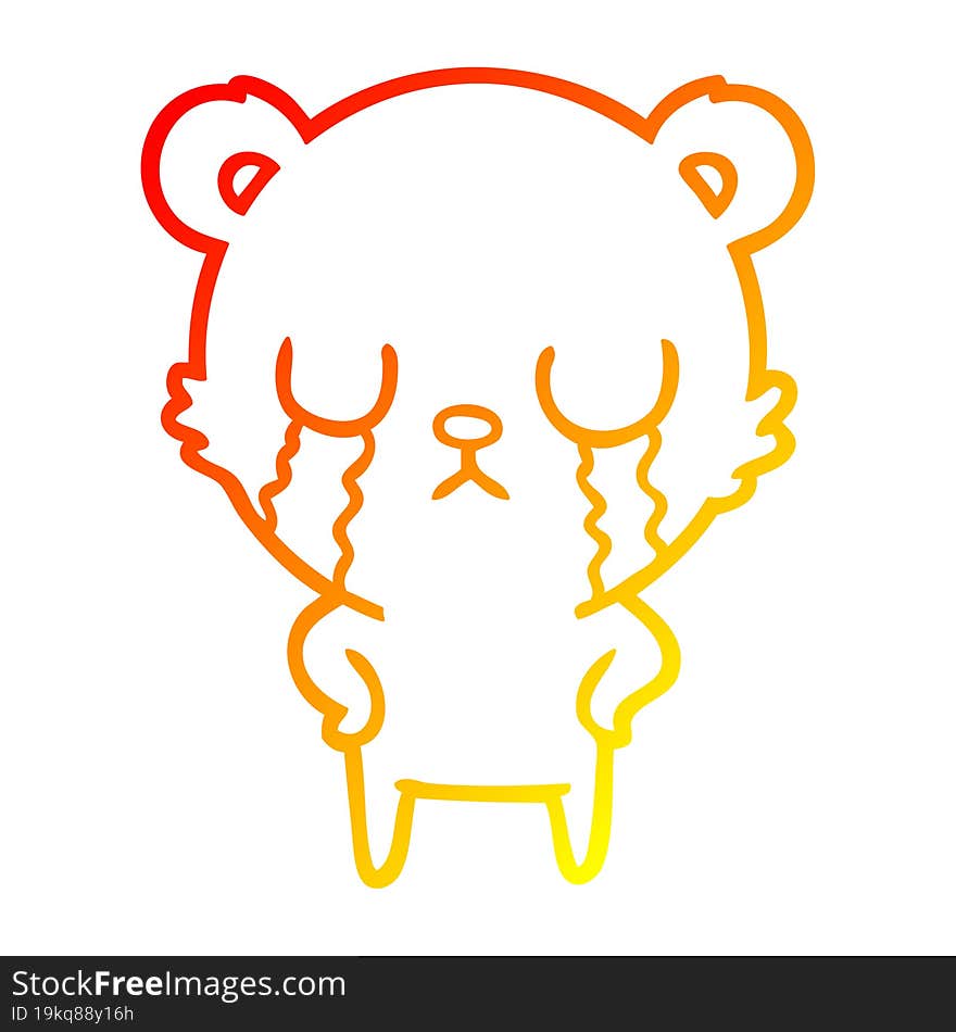 warm gradient line drawing crying cartoon bear