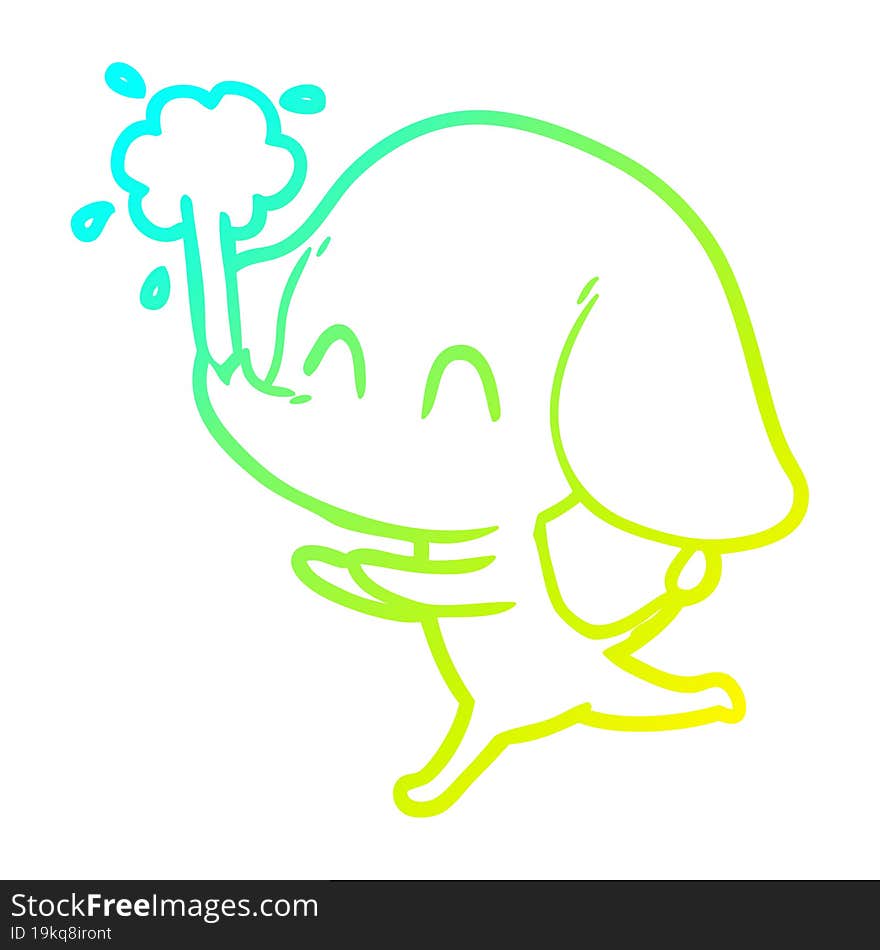 Cold Gradient Line Drawing Cute Cartoon Elephant Spouting Water