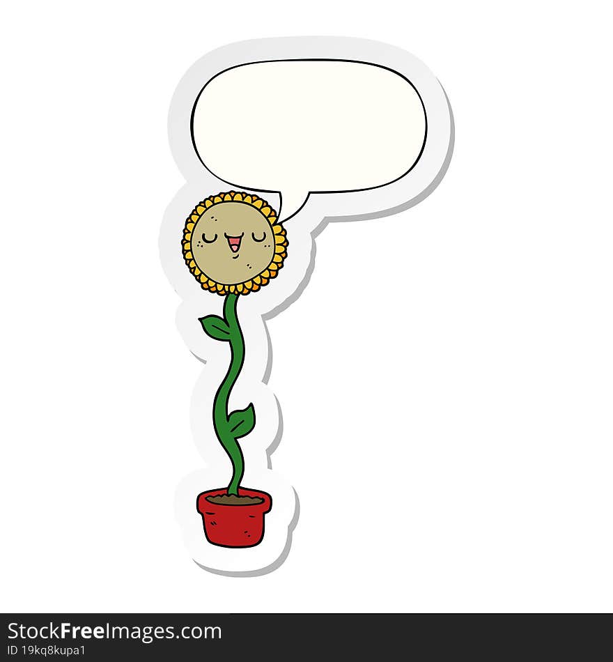 Cartoon Sunflower And Speech Bubble Sticker