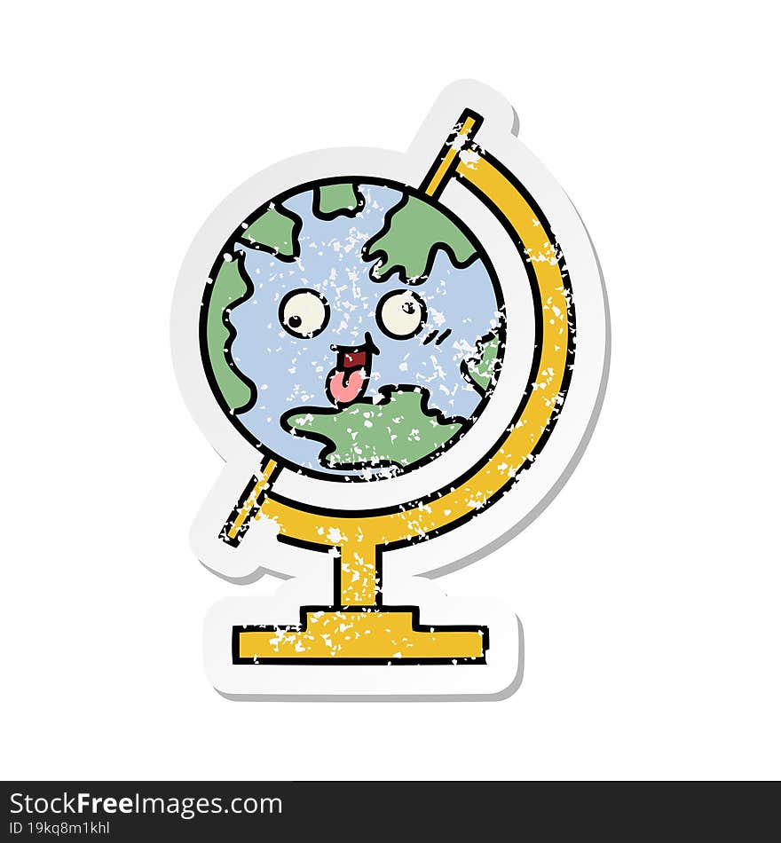 distressed sticker of a cute cartoon globe of the world