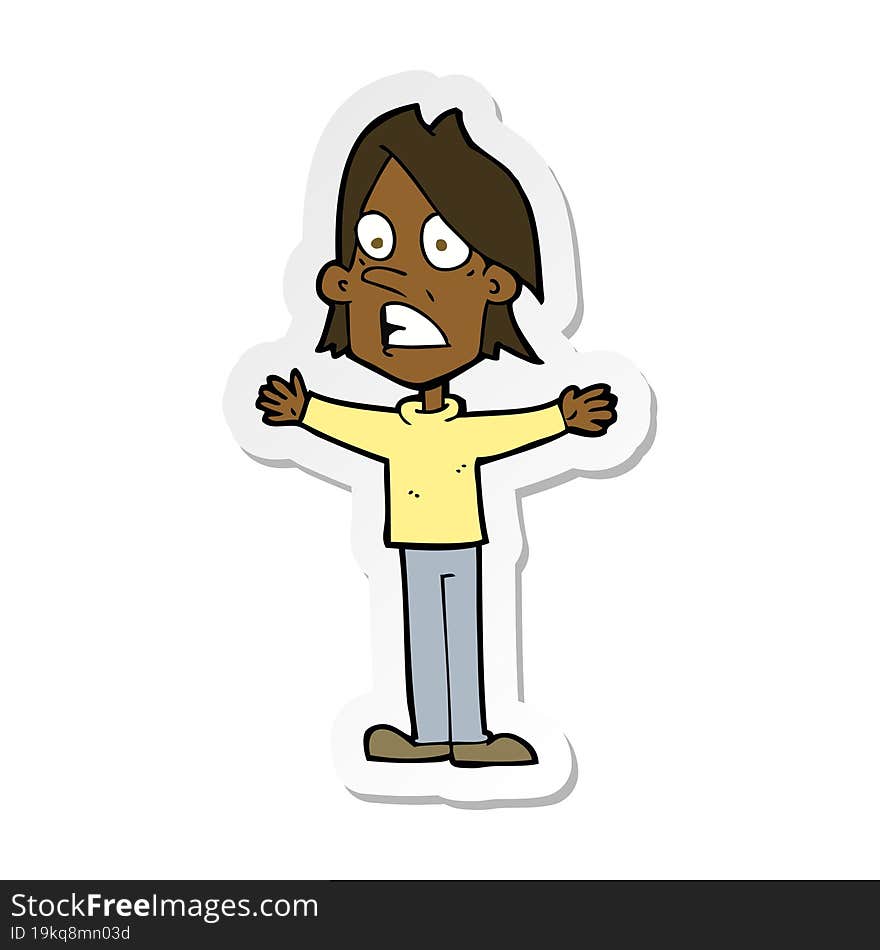 Sticker Of A Cartoon Frightened Man