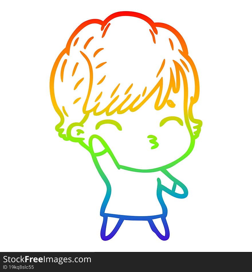 rainbow gradient line drawing of a cartoon woman thinking