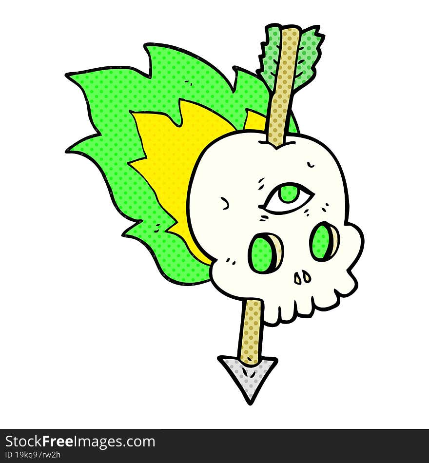 cartoon magic skull with arrow through brain