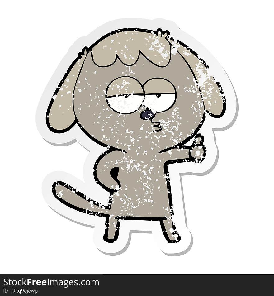 Distressed Sticker Of A Cartoon Bored Dog