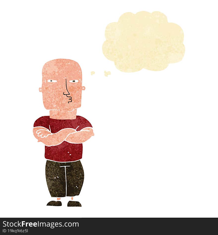 cartoon tough guy with thought bubble