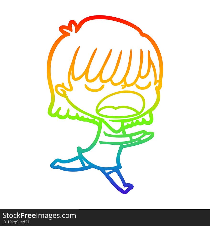 Rainbow Gradient Line Drawing Cartoon Woman Talking Loudly