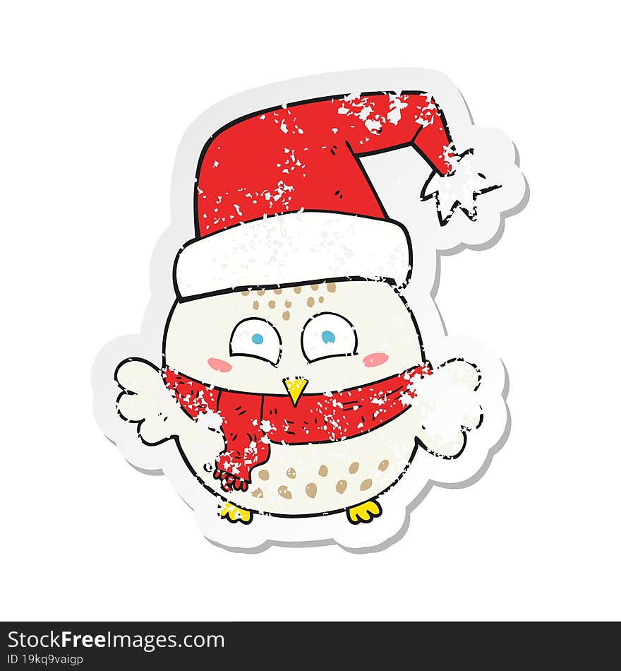 retro distressed sticker of a cartoon cute christmas owl