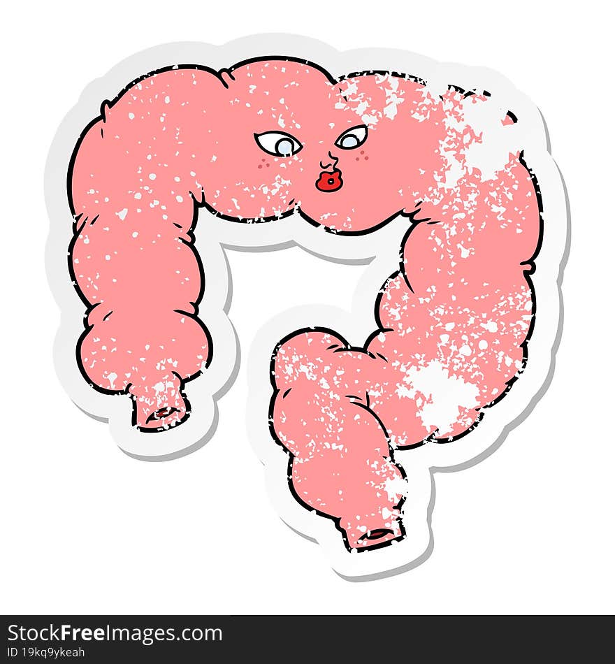 distressed sticker of a cartoon colon