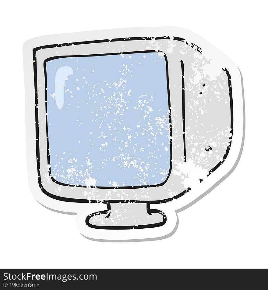 Retro Distressed Sticker Of A Cartoon Old Computer Monitor